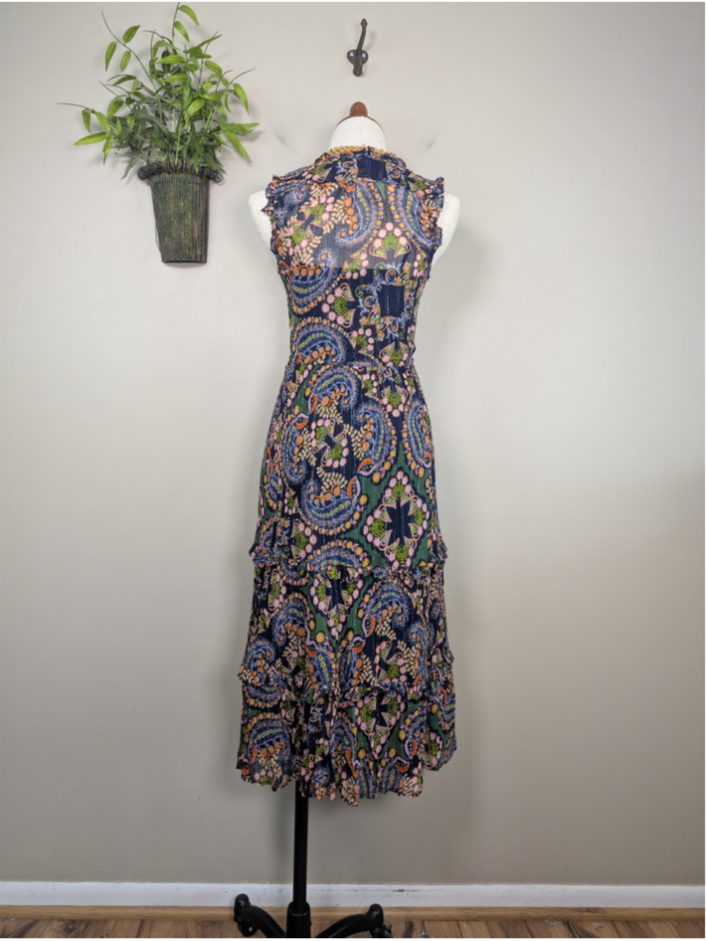 Anthropologie 0 Elmira Tiered Ruffle Midi Sleeveless Floral Paisley Sheer - Picture 10 of 14